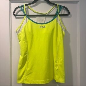 FILA Neon Yellow and Green Strappy Tennis Pickleball Workout Tank Size Large